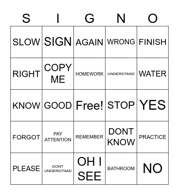 Survival Signs Bingo Card