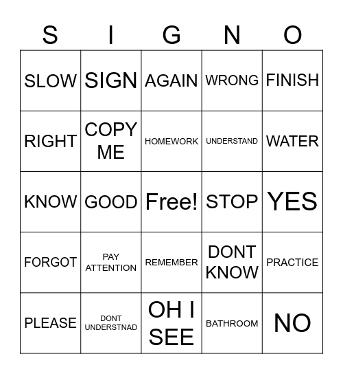 Survival Signs Bingo Card