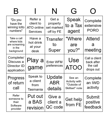 Tax-Time Bingo Card