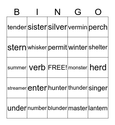 Bossy  R  (er) Bingo Card