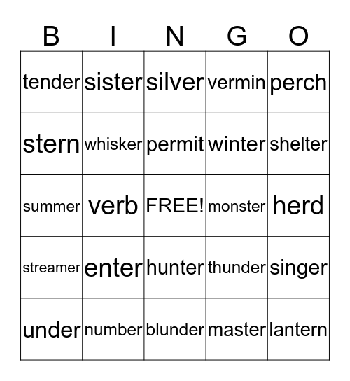 Bossy  R  (er) Bingo Card