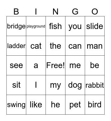 pets and playground Bingo Card