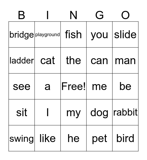 pets and playground Bingo Card