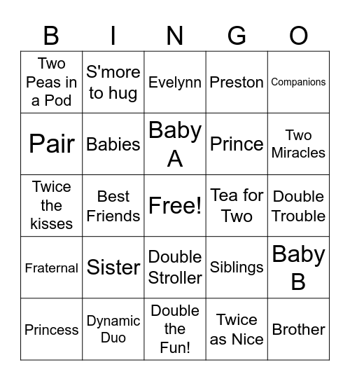 TWINS Bingo Card