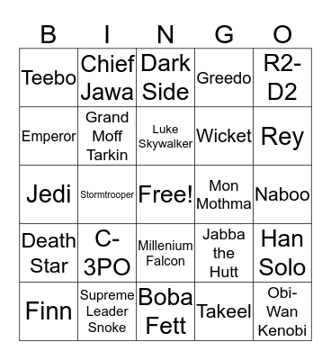 Pack 574 ~ Star Wars Bingo Card