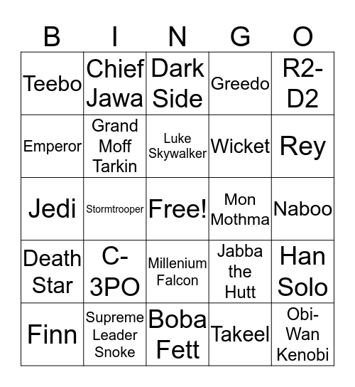 Pack 574 ~ Star Wars Bingo Card