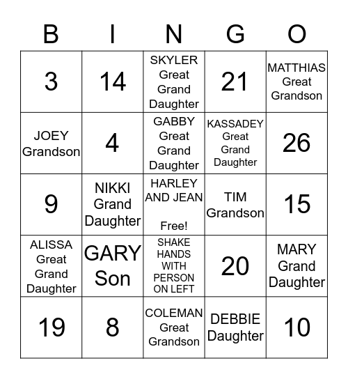 BAILEY FAMILY GAME Bingo Card