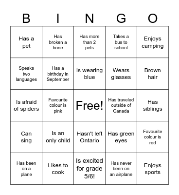 Mrs. Stagliano's Icebreaker Bingo Game Bingo Card