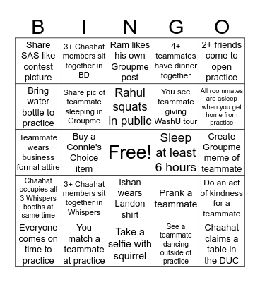 CHAAHAT BINGO Card