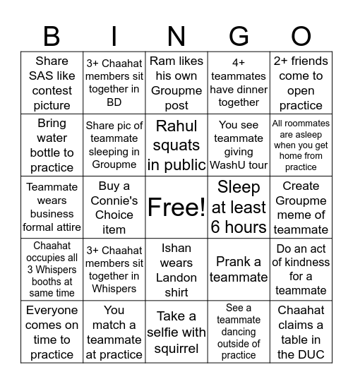 CHAAHAT BINGO Card