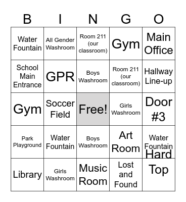 Around the School Bingo Card