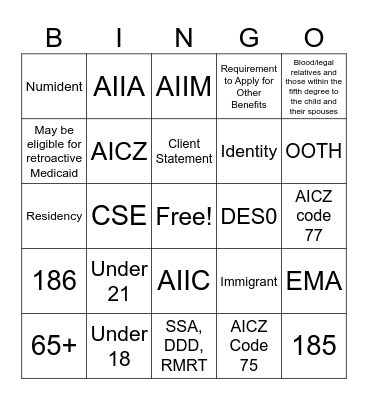 Medicaid Tech Bingo Card