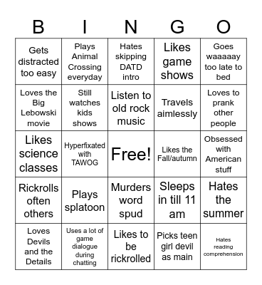 Fido’s likeness bingo Card