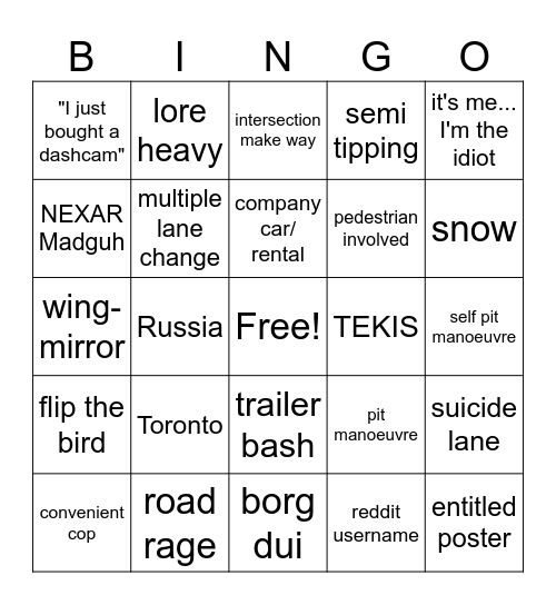 Car Crash Compilation 2 Electric Boogaloo Bingo Card