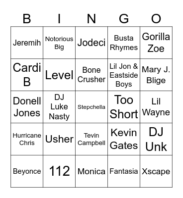 Trap & R&B Bingo Remix Bingo Card