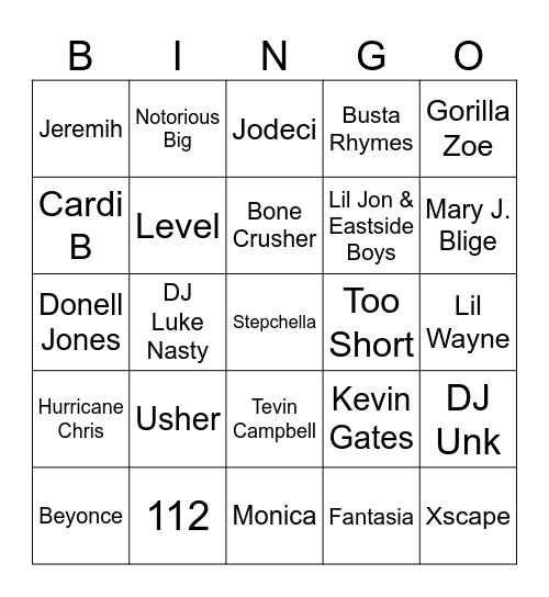 Trap & R&B Bingo Remix Bingo Card