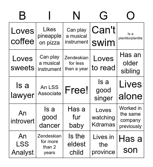 LSS Human BINGO! Bingo Card