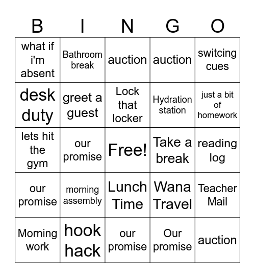 procedures Bingo Card