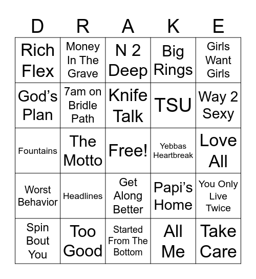 DRAKE Bingo Card