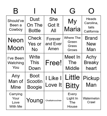 90s County Bingo Card