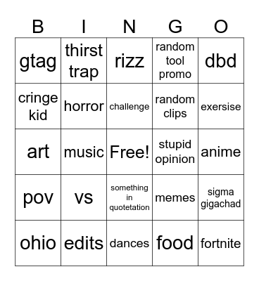 yt shorts Bingo Card