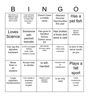 Get-To-Know-You BINGO Card