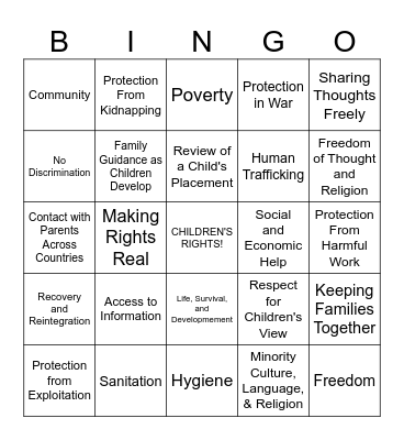 UNICEF Children's Rights Bingo Card