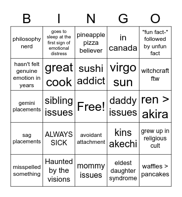 ZOE BINGO Card