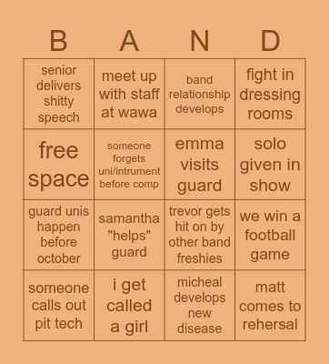 Marching Band Bingo Card