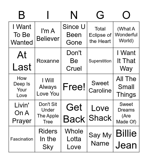 1940's-2000's Bingo Card