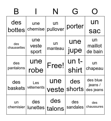 Les vetements Bingo Card