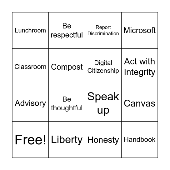 Handbook Bingo Card