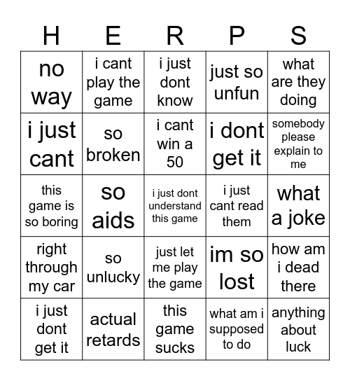 HepsKid Rage Bingo Card