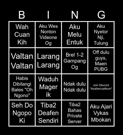 VINICH JOIN DISCORD BINGO Card