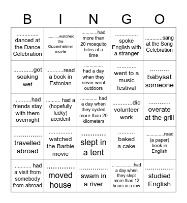 I know what you did last summer... Bingo Card
