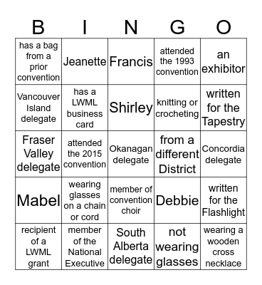 LWML ABC District Convention 2016 Bingo Card