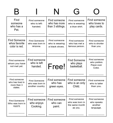 Find Someone Who Bingo Card