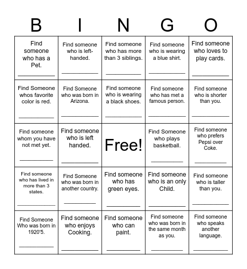 Find Someone Who Bingo Card