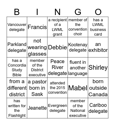 LWML ABC District Convention 2016 Bingo Card