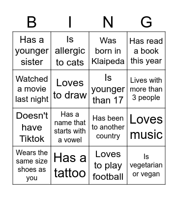 Getting to Know You Bingo Card
