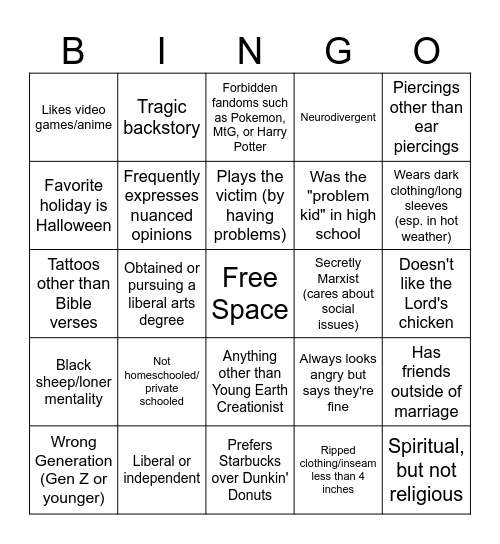 Spawn of Satan Bingo Card