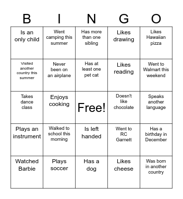 Human Bingo Card