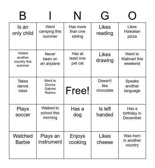 Human Bingo Card