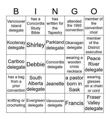LWML ABC District Convention 2016 Bingo Card
