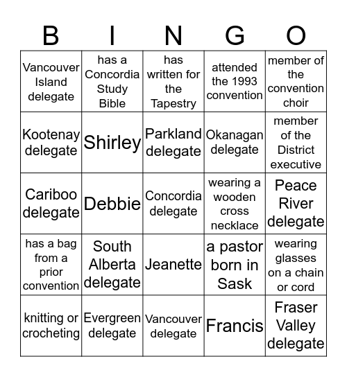 LWML ABC District Convention 2016 Bingo Card