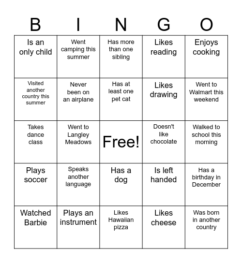 Human Bingo Card