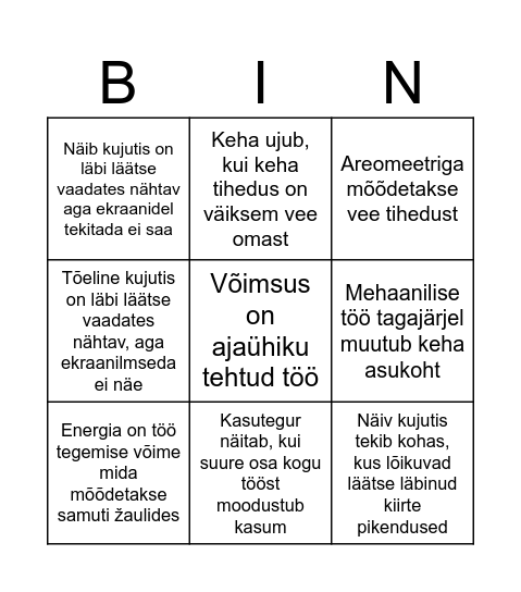 Füüsika Bingo Card