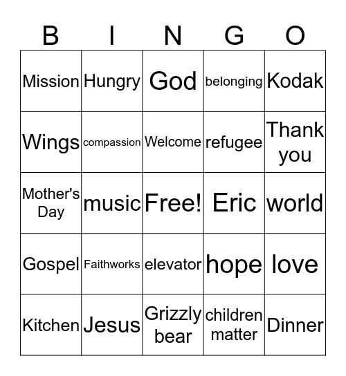 Sermon Bingo Card