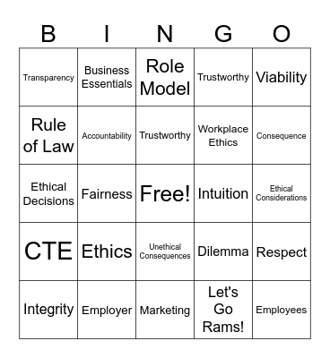 Ethics Bingo Card