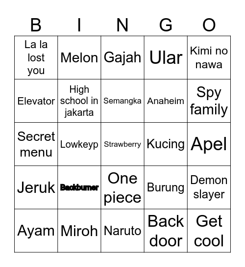 Untitled Bingo Card